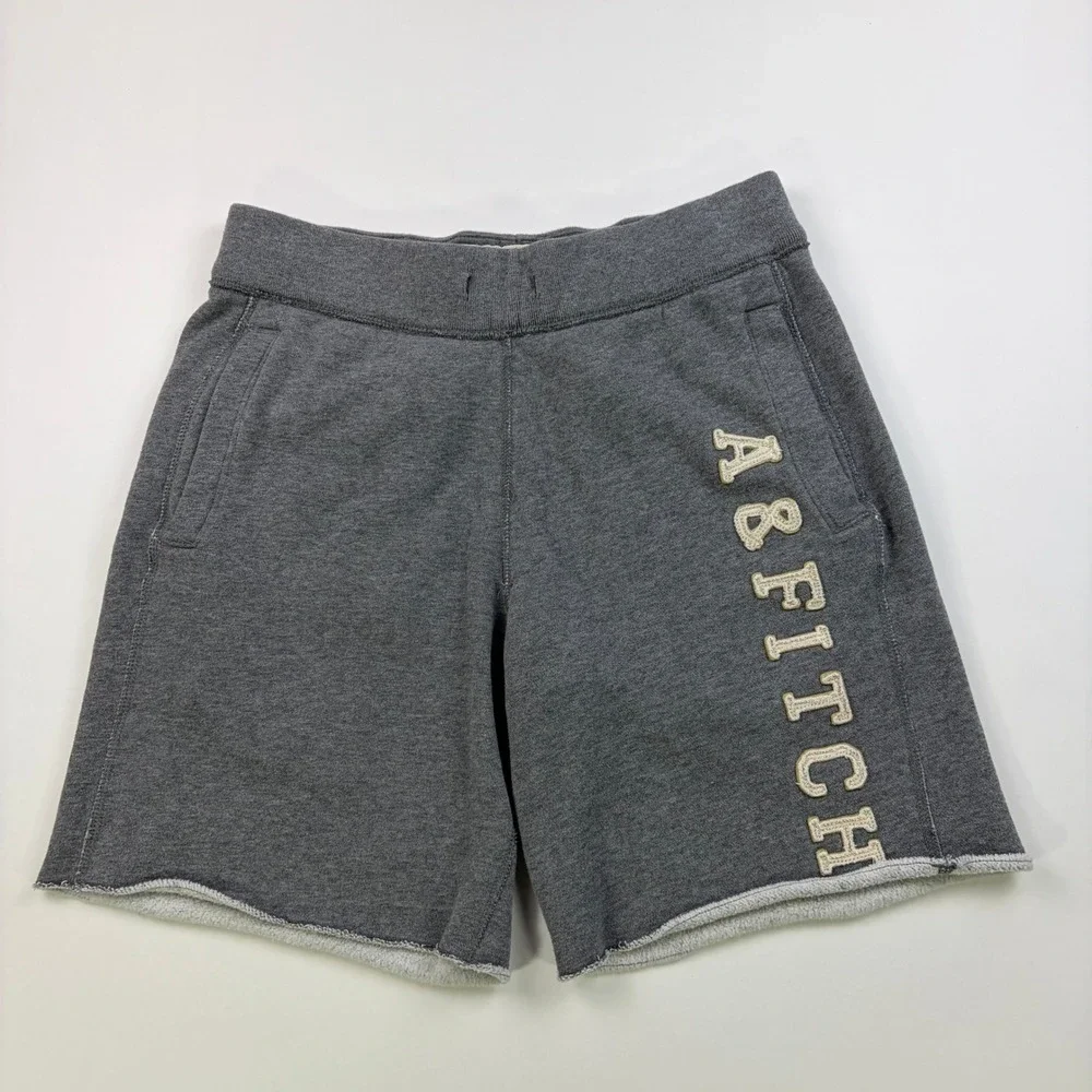 Y2K Abercrombie & Fitch Sweat Shorts Mens XS Gray Embroidered Logo Raw Hem